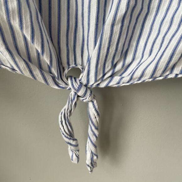 Nanette Lepore Front Tie Gold Embellished Blue White Stripe Blouse Womens Small - Picture 7 of 10